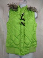 Justice puffer vest girls 16 winter fur trim hood quilted green. G4