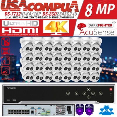 Hikvision 32CH Outdoor Security IP Camera System 4MP 16POE DS-2CD2343G2-IU Lot