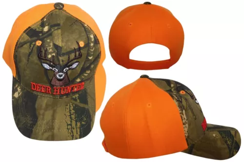 Deer Hunter Camouflage Front Orange Back Adjustable Embroidered Cap Hat