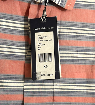 NWT Vineyard Vines Men's Size XS Blue & Red Striped Short Sleeve