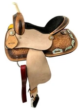 Circle S Barrel Style Horse Saddle with Feather Concho Design 14", 15", 16"
