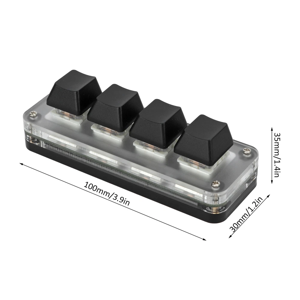 Mini 4-Key Mechanical Gaming Keypad with USB Interface, Compatible with Music Software & OS X, Acrylic FER Design