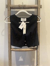 Stradivarius Womens Large Blue Navy Stripped Nwt  New V-neck Button Vest