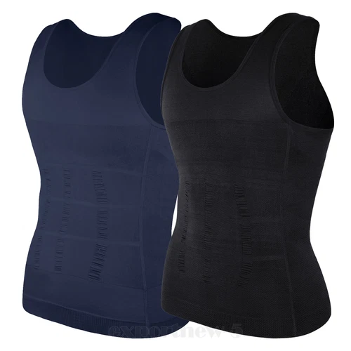 Herren Abnehmen Body Shaper Weste Gürtel Bauch Brust Kompression T-Shirt Tank Top - Bild 30 von 49