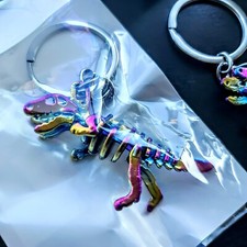 Metal T-Rex Keychain - Dinosaur Skeleton Metal Alloy With Ring