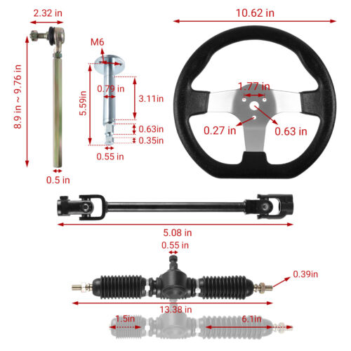 Go Kart Steering Wheel Shaft Assembly Tie Rod Gear Rack Pinion ATV Buggy Quad - Picture 2 of 12