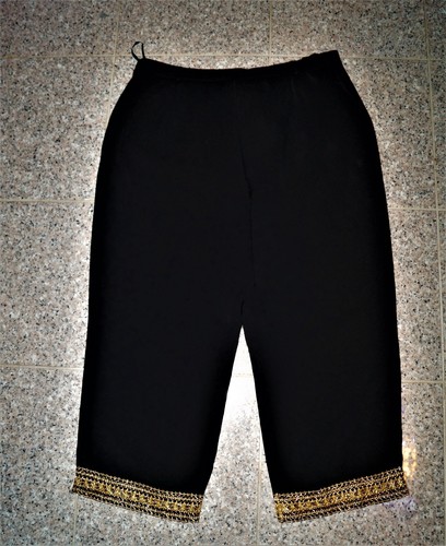 Pour Madame Damen Abends Capri-Hose Schwarz/Gold Kurz Größe 22,Normalgröße 44 - Bild 2 von 6