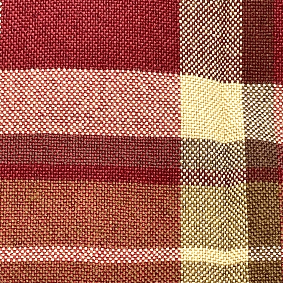 Tela de tapicería a cuadros color crema tartán rojo dorado respaldo de fieltro pesado 54" x 2 yardas Foto 3 de 4