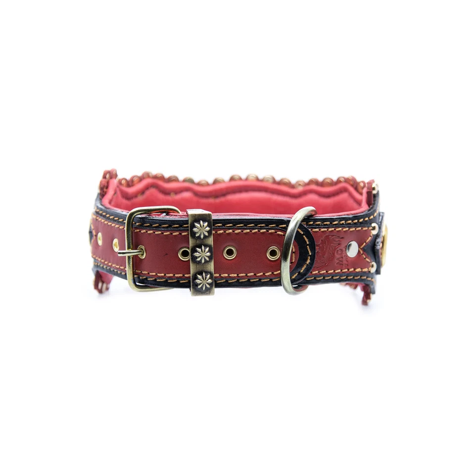 Leather Dog Collar Handmade Custom Large Pet Durable Red and Black Premium  - Image 2 of 4