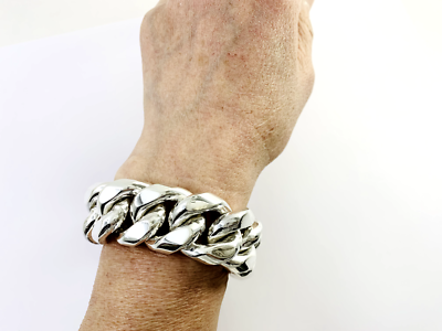 Very Heavy Taxco Mexico 925 Sterling Silver Curb Chain Bracelet