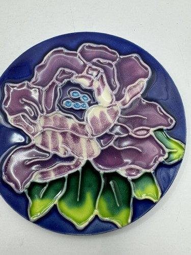 Set Of 4 Ceramic Flower Coasters Cork Backed Embossed Glazed Floral Vivid Peony - Picture 5 of 9