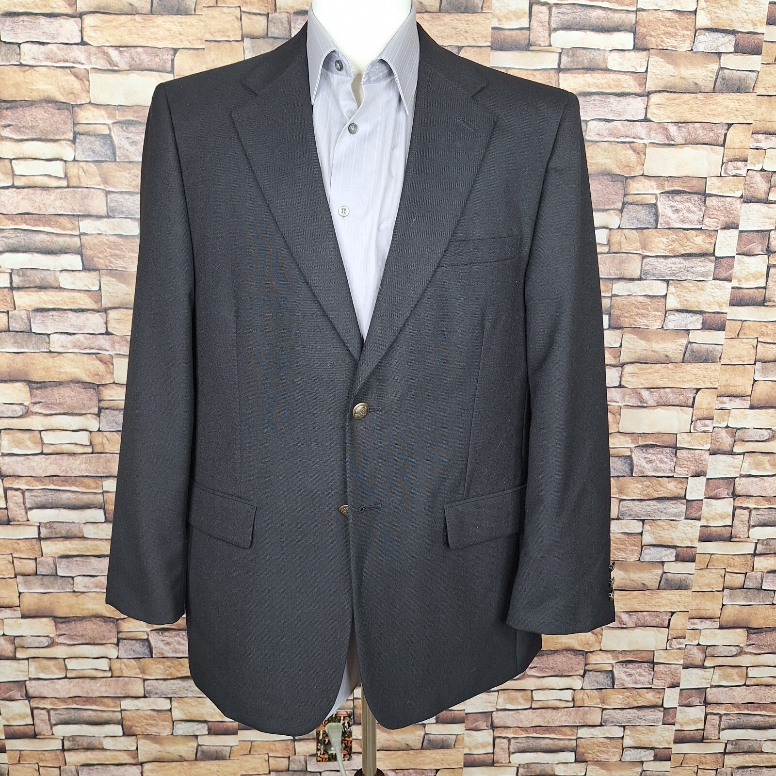 Burt Pullitzer Mens 42R Black Blazer with Brass Buttons & Single Vent