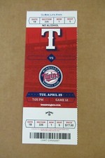 TEXAS RANGERS VS MINNESOTA TWINS 4/25/2017 FULL TICKET ~ VARGAS/SANO/GALLO HRs
