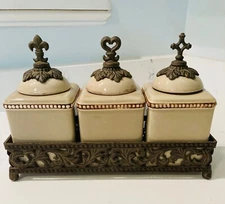 GRACIOUS GOODS GG Faith Hope Love Canister Set Iron Base Holder Acanthus