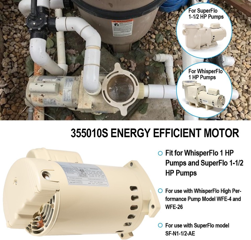 355010S Pool Pump Motor 1HP Single Speed For Pentair WhisperFlo ...