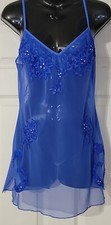 Victoria's Secret Babydoll Lingerie Blue Sheer Mesh Sequin Criss Cross Back Med