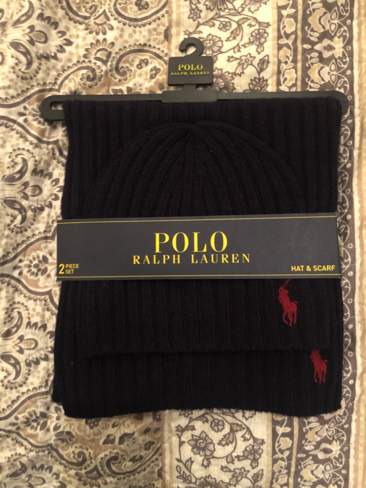NUOVO Polo Ralph Lauren misto lana classico pony berretto cappello e sciarpa set blu navy