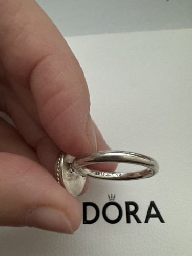PANDORA Ring Mother of Pearl Flower Silver & 14k gold Two Tone Size 52 190859MOP - Picture 8 of 11