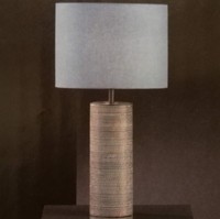 Honsel Tischleuchte Tischlampe Ciana Lampenschirm Blau Holzfuß Braun / Beige E27