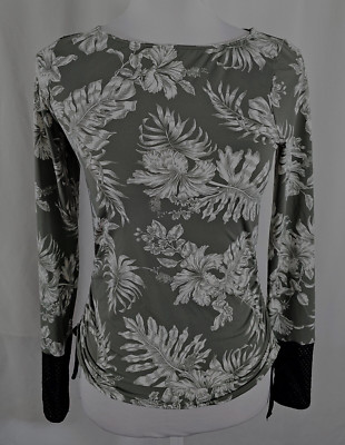 New Skye Womens Pullover Top Green White Floral Micro Nylon Spandex Small