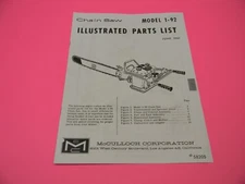 MCCULLOCH MODEL 1-92   CHAINSAW ILLUSTRATED PARTS LIST MANUAL ---BOX 633 F