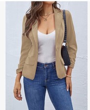 New Cdcybell Size L One Button Khaki Notched Blazer Pockets Lined Career