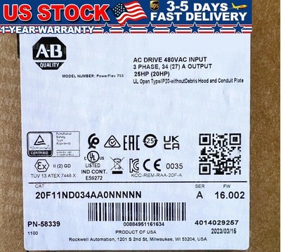 PLC 20F11ND034AA0NNNNN Allen Bradley PowerFlex 25HP FREE SHIP NEW IN BOX