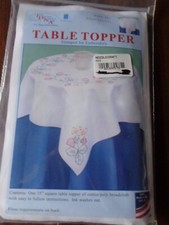 JACK DEMPSEY STAMPED EMBROIDERY TABLE TOPPER STRAWBERRIES 35" SQUARE