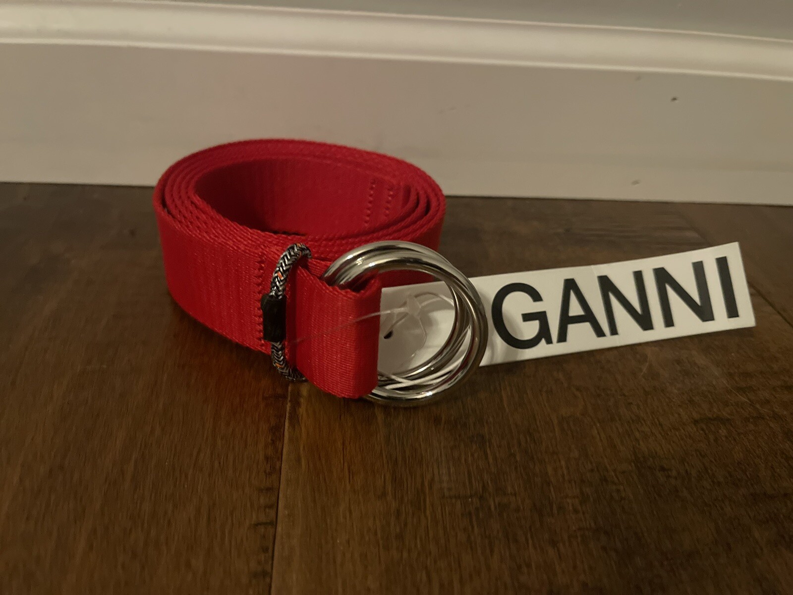Ganni A2884 Red 459 Lollipop Double Loop Fabric Women's Belt - One Size - New! image 2