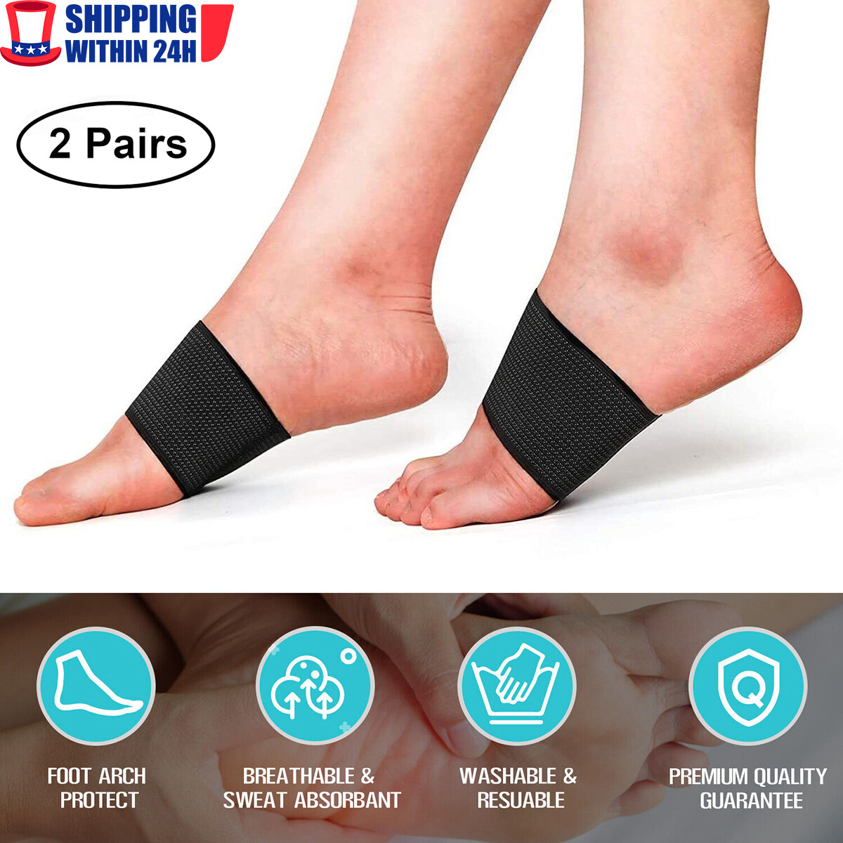 2 Pairs of Orthotic Compression Arch Support Sleeves – Relieve Plantar Fasciitis Pain & Enhance Foot Stability with Comfortable Foot Braces
