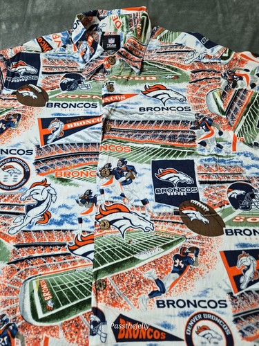 Denver Broncos Shirt Men Large Hawaiian Vtg Style Classic History All Over Print - Picture 4 of 13