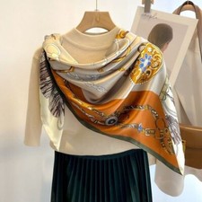 Tassels Print Pure Mulberry Satin Silk Scarf Kerchief Square Shawl 42" Caramel