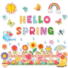 59 PCS Spring Bulletin Board Decorations Raindrop Flower Hello Cutouts Decor