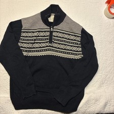 Weatherproof Vintage Men  s Sweater Med Navy Fair Isle Nordic 1/4 Zip Pullover