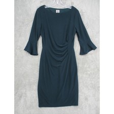 Anne Klein Dress Womens 8 Sheath Bell Sleeve Office Career Ruffle Classic Green