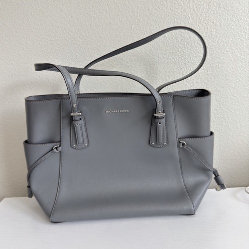 Michael Kors Gray Tote Zip Top Silver Hardware Double Handles Inner Pockets