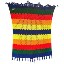 Vintage Rainbow Afghan Blanket Handmade Crochet Knit Throw Blanket 42" x 56"