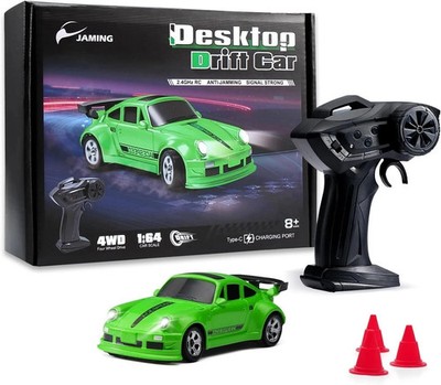 USA 1/64 Mini Drift Car Toys Desktop Remote Control LED RC Race 2.4G 4WD Green