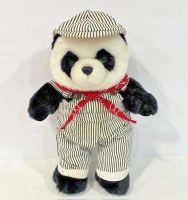 Vtg 2001 The Bear Factory Panda Bear Train Engineer Plush Stuffed Animal Toy 16''