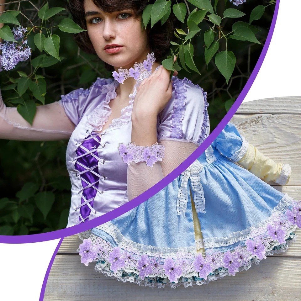 Borde de flores de organza de 2 yardas, cuentas de perlas 3D borde de encaje bordado cosido... Foto 4 de 4