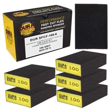 100 Grit 4-Sided Hand Sanding Block Sponges, 6/Box - 3.9" x 2.75" x 1" Wet/Dry