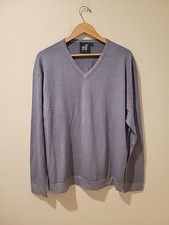 Raffi Sweater Extra Fine Merino Wool V-Neck Long Sleeve Jumper Men's 2XL Blue