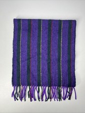Vintage Ralph Lauren Lambs Wool Scarf Purple Striped Fringed 12"X56" Scotland