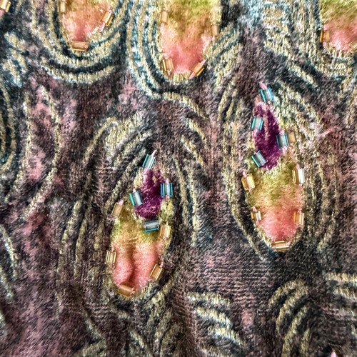 Peacock Silk Scarf Beaded Burnout Velvet Shawl Wrap Fringe Fairy Whimsigoth - Picture 5 of 8
