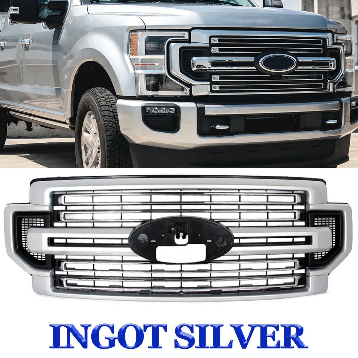 Platinum Front Grille For Ford F-250 F-350 F350 F450 2020-22 Ingot Silver W/Trim