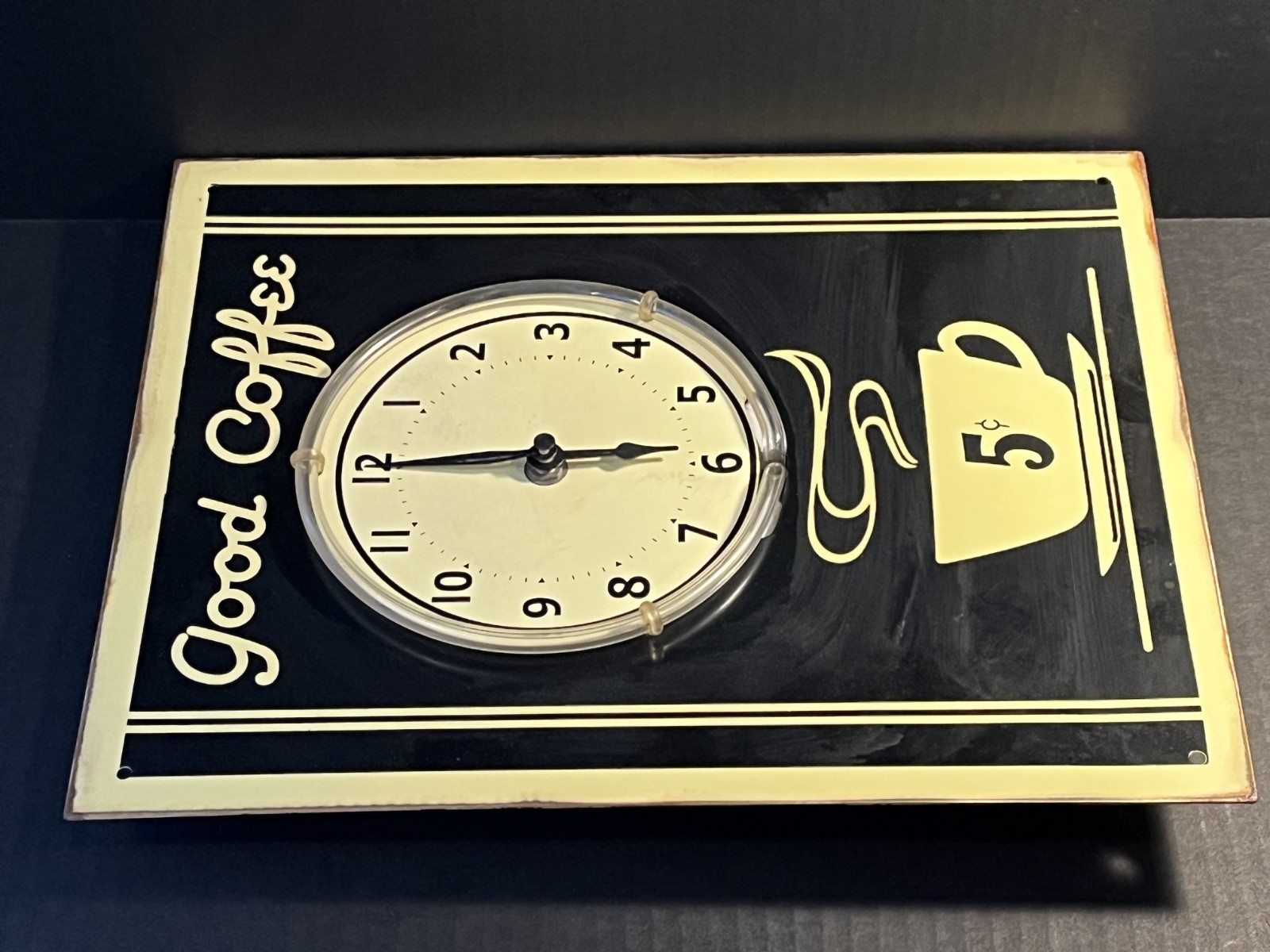 HTF Vintage Black Metal & Neon Light Sign ~ Good Coffee Cloc