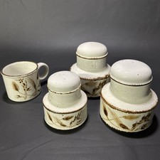 3x Wedgwood Midwinter Stonehenge England Wild Oats Pottery Containers + cup