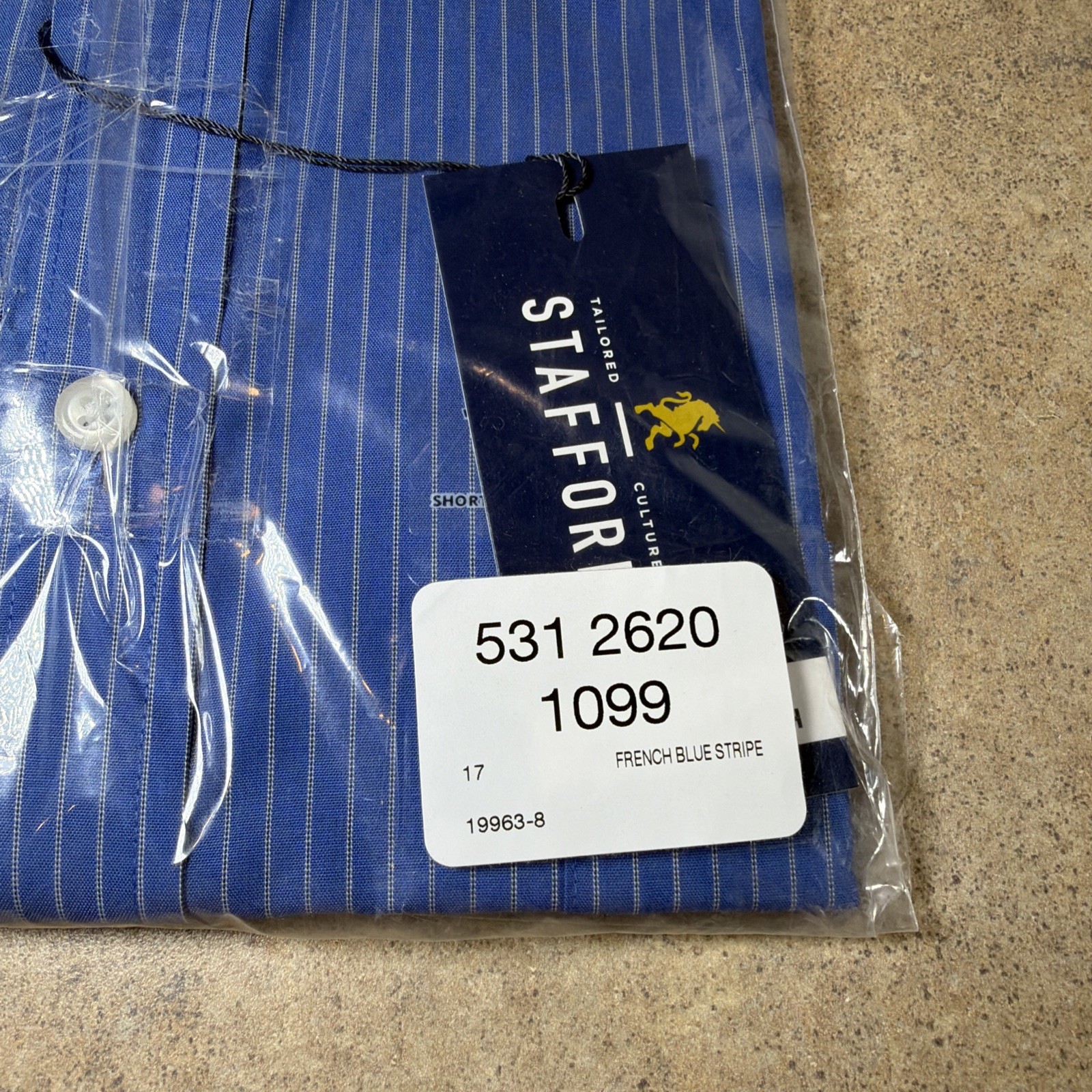 Stafford Mens Short Sleeve Travel Easy-Care Broadcloth Dress Shirt Blue Stripe