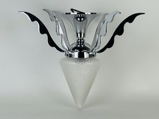 Vintage Lampadario Stile Art Déco In Vetro E Metallo Cromato Lampada Design 1960