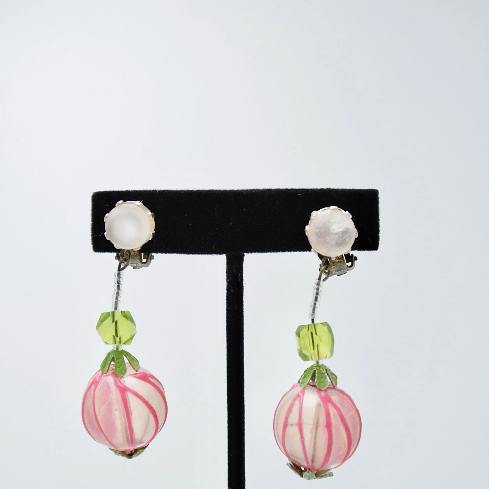 Unique Handmade Glass Pumpkin Bead Vintage Earring Jewelry E95